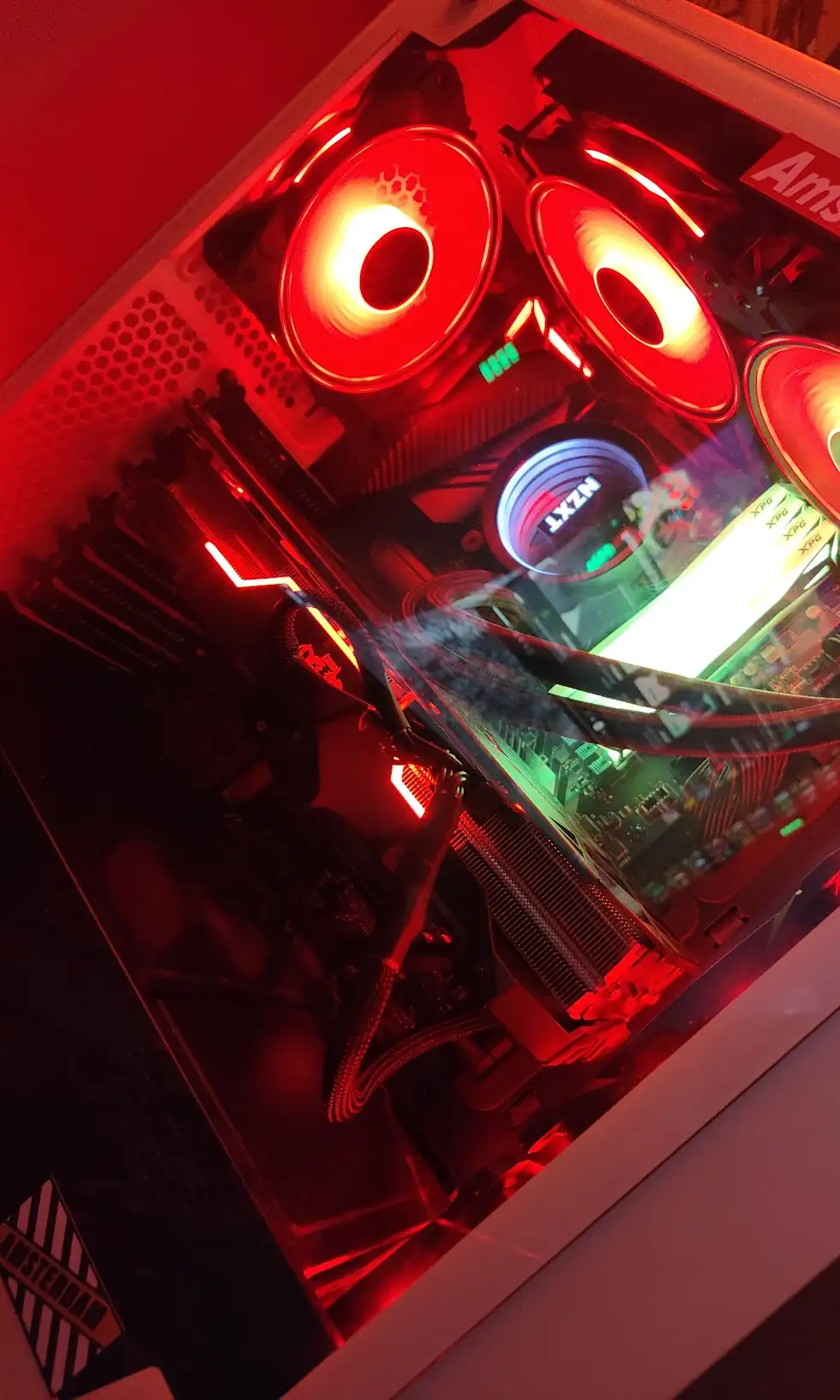 Recent custom build, NZXT liquid-cooled PC with XPG RAM and red RGB lighting