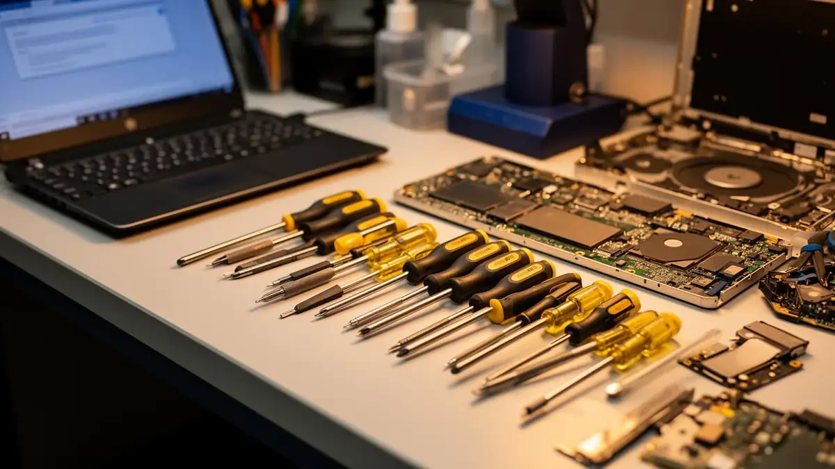 Custom PC building workbench with components laid out ready for assembly